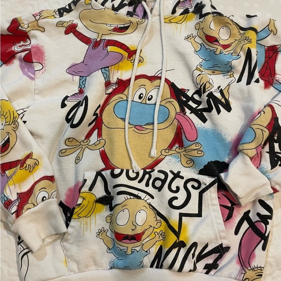 Vintage “Made in the 90’s” Nickelodeon Graffiti Print Rugrats Hoodie Small Men’s - Picture 2 of 6